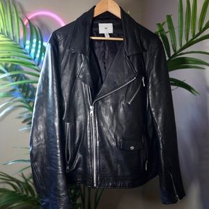 H&M men’s large genuine leather black biker jacket